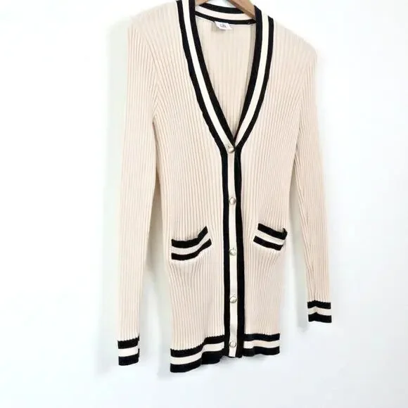 Cabi Size S Radcliff Cardigan Sweater Varsity Stripe 5458 Ivory Blue - Picture 3 of 9